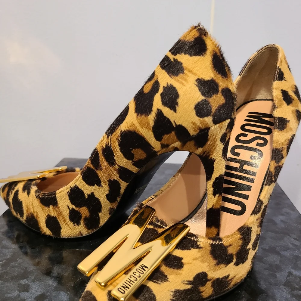 MOSCHINO WOMEN'S CALF HAIR LEOPARD SHOES NEW WITHOUT BOX EU 38 - Picture 7 of 7